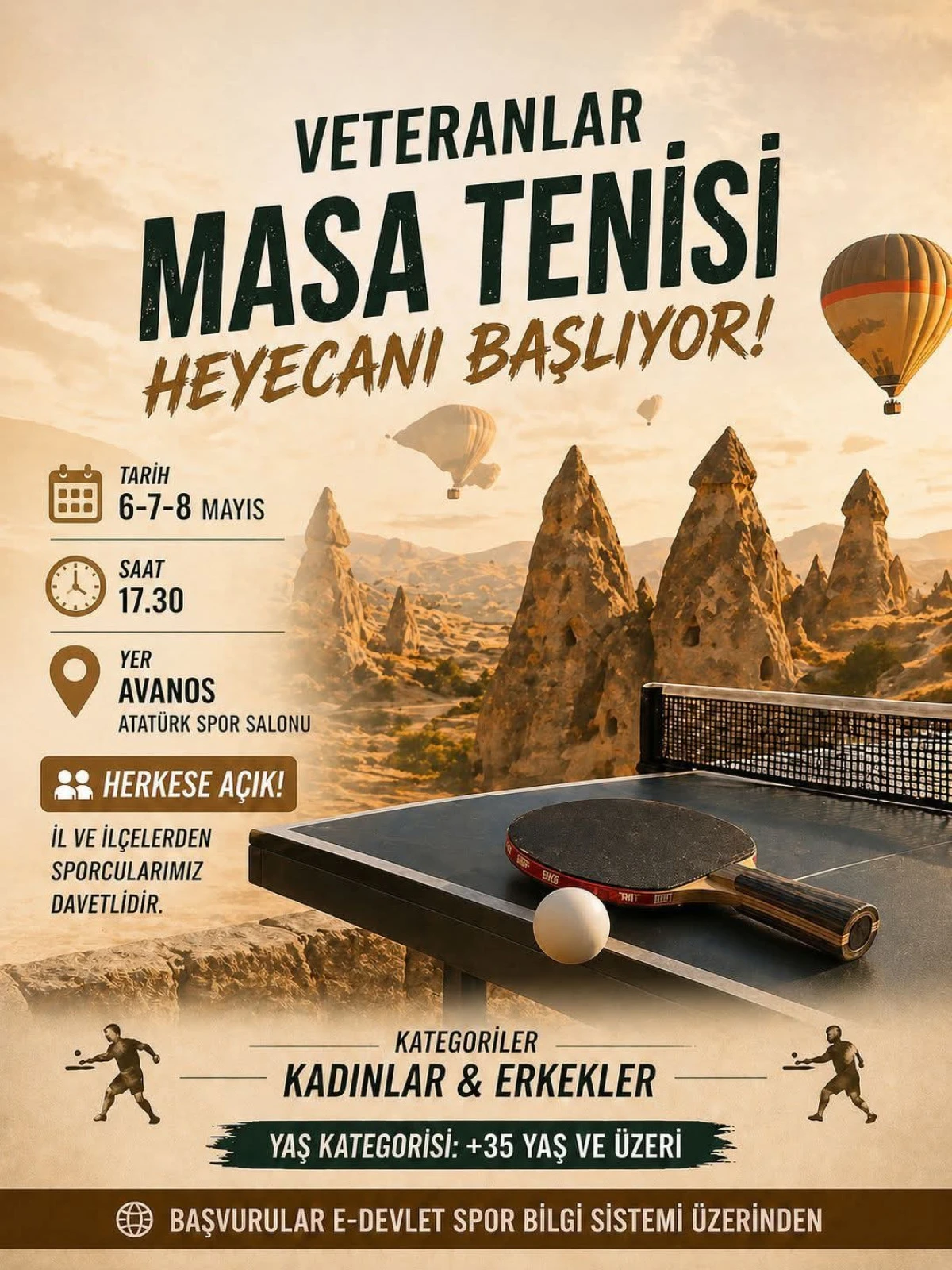 Avanos&rsquo;ta 35 Yaş &Uuml;st&uuml;ne Masa Tenisi Turnuvası