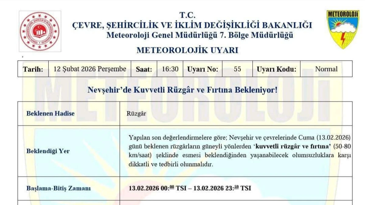 İl Genelinde Kuvvetli R&uuml;zgar ve Fırtına Uyarısı