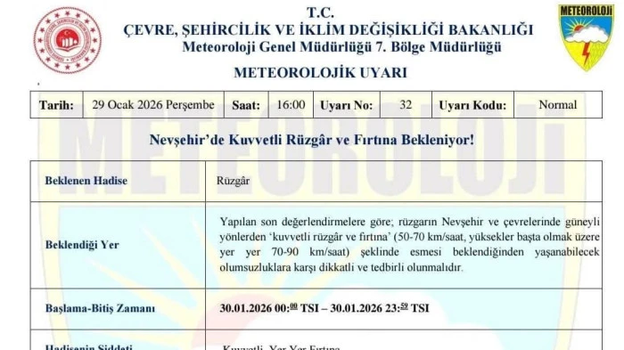 Kuvvetli R&uuml;zg&acirc;r ve Fırtına Uyarısı Yapıldı