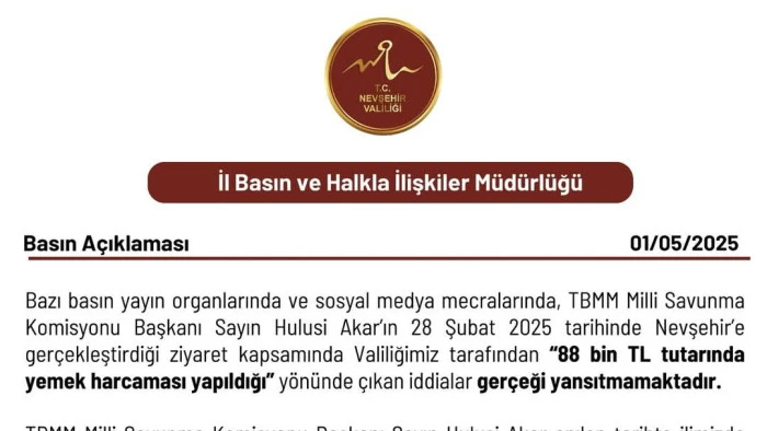 Nevşehir Valiliği'nden 