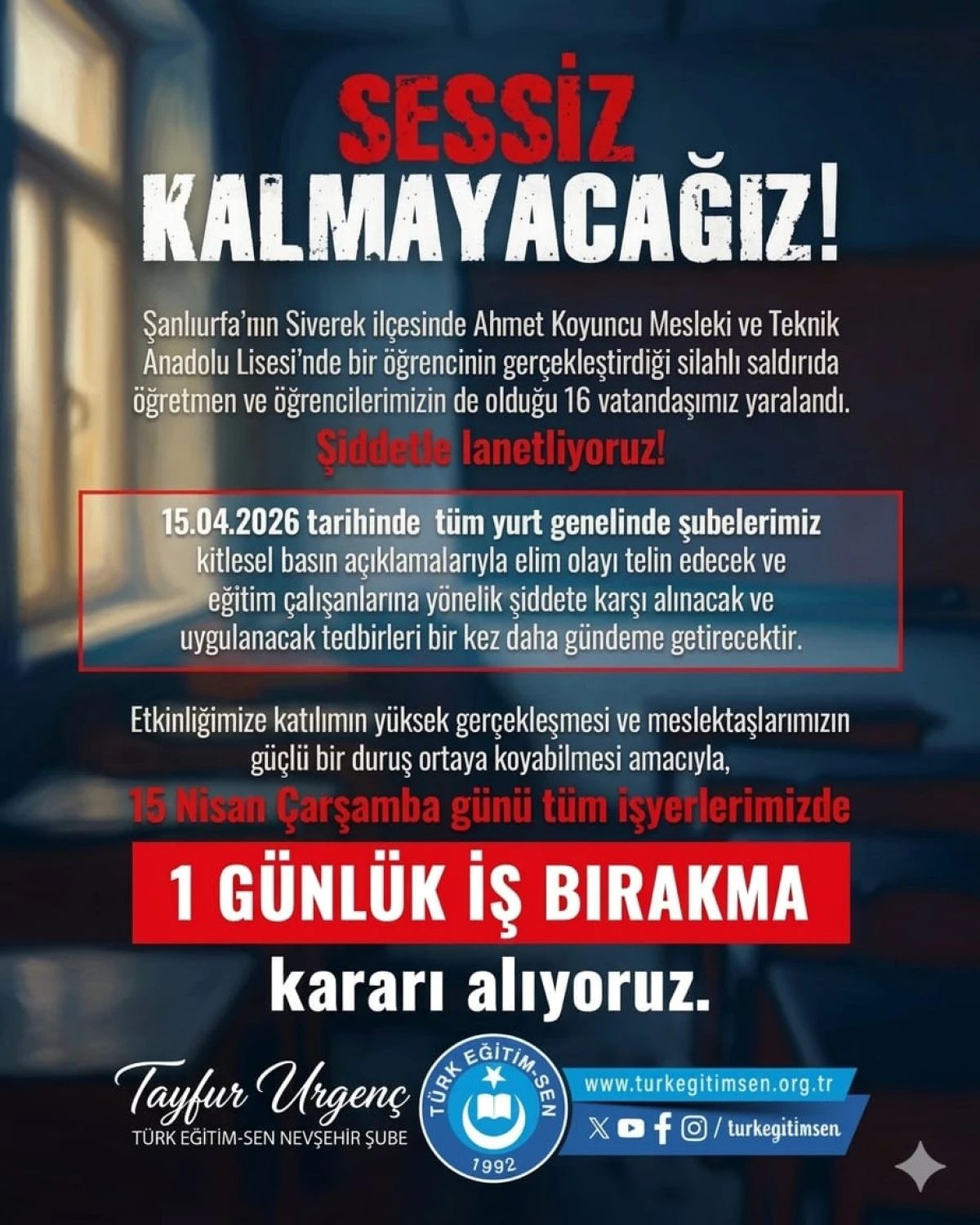 T&uuml;rk Eğitim Sen Nevşehir&rsquo;de iş bırakma kararı aldı