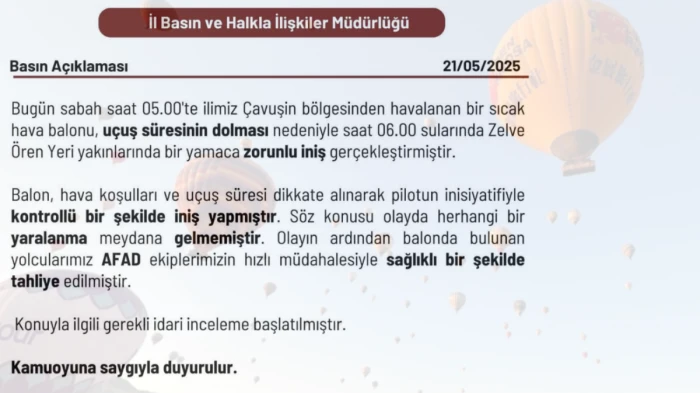 Zelve’de Sıcak Hava Balonu Kayalıklara İndi: 20 Turist Mahsur Kaldı